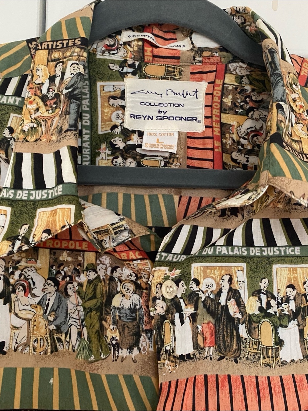 Vtg Reyn Spooner Guy Buffet Paris Cafe Shirt